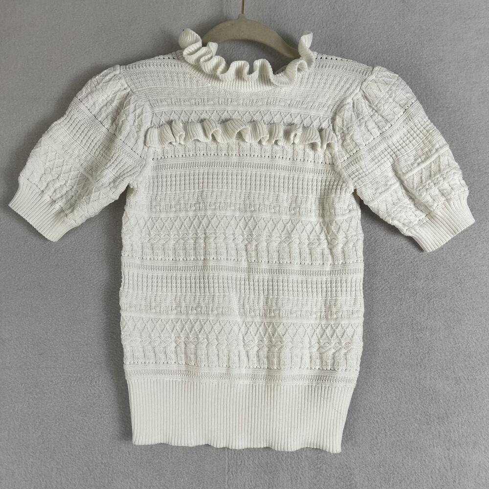 Janie and Jack Ruffle Mock Neck Sweater Girls Cable Knit Design Ivory Read